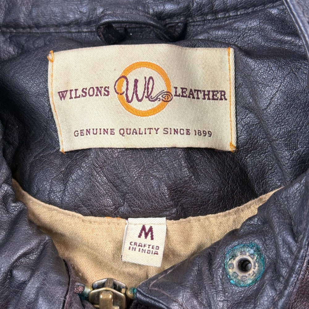 Wilsons Leather Brown Genuine Leather Bomber Moto Jacket Womens Medium Utility - Picture 3 of 8